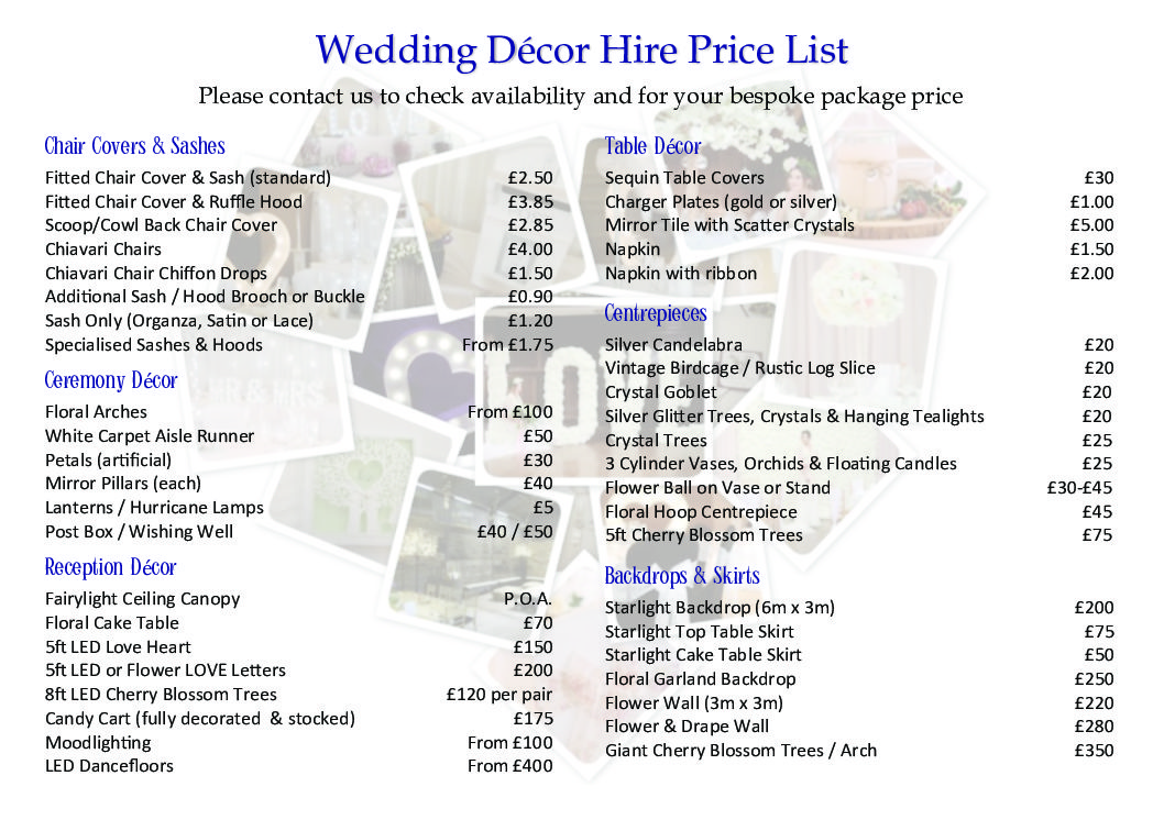 Venue D cor Pricelist Purple Willow Weddings